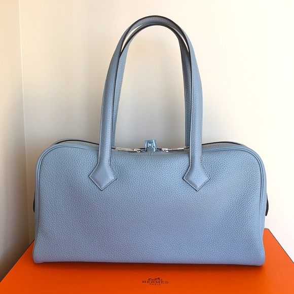 Hermes Victoria Elan 38cm Ceil light blue clemence leather shoulder bag new box - Picture 4 of 16